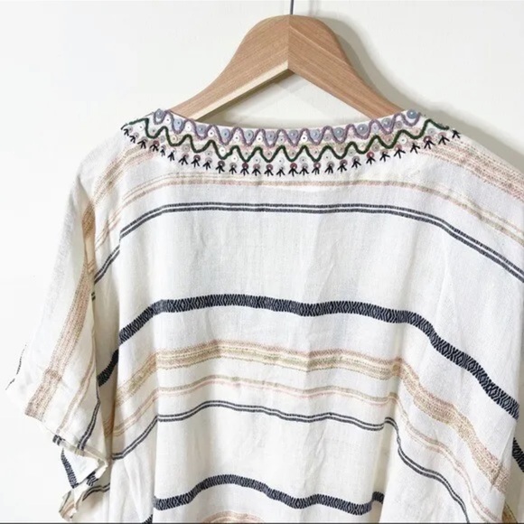 Anthropologie Duet Beige Striped Tasseled Mariska Caftan Coverup Dress One Size - Picture 10 of 10